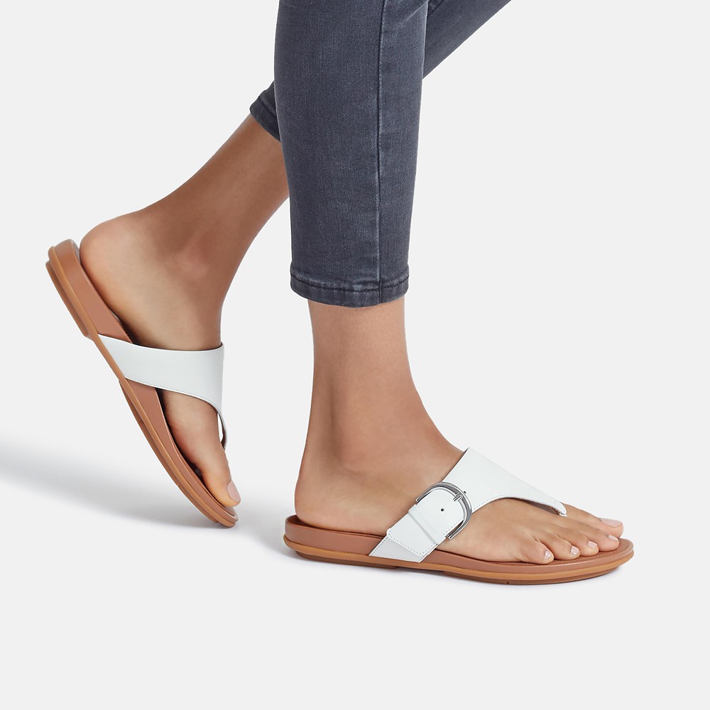 Fitflop Womens Sandals - Gracie Buckle Leather Toe-post - White - 965-GBEOHN